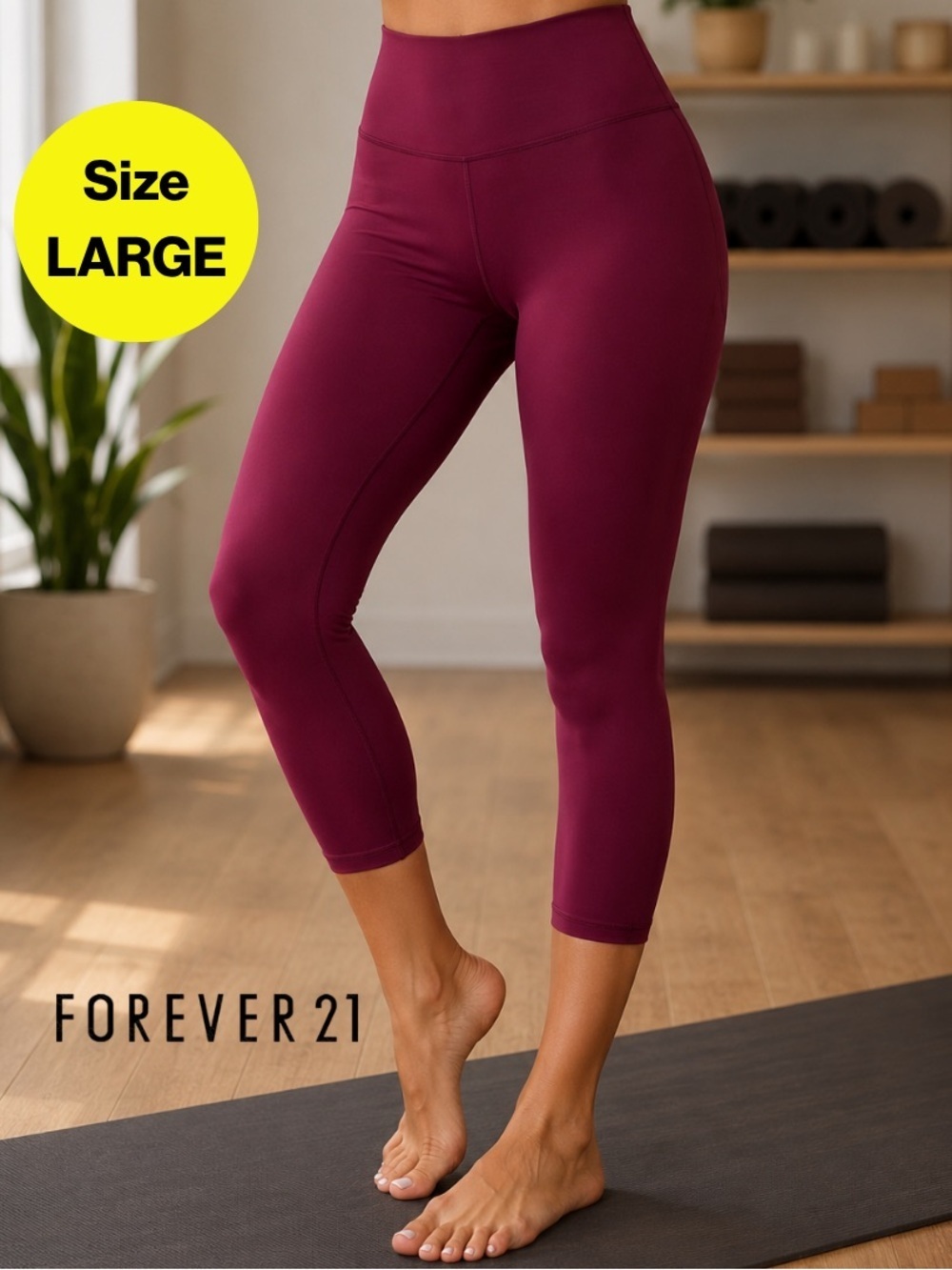 2/for $20 🪩 F21 High-Waist Burgundy Active Athleisure Leggings (Women’s Large)